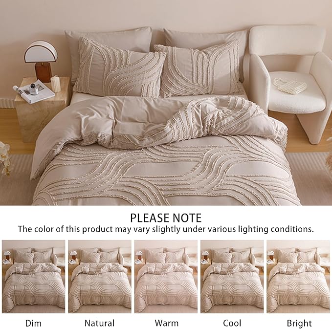 Khaki King Comforter Set - 7 Pieces Bed in a Bag, Premium Comforters King Size Bed Set Tufted Shabby Chic Bedding Comforter Set with Flat Sheet, Fitted Sheet and Pillowcases,Khaki