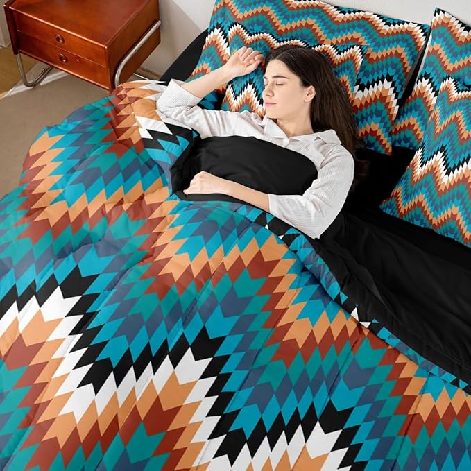 Erosebridal 7 Pcs Western Aztec Full Comforter Set with Sheets Rustic Farmhouse Bed in A Bag Vintage Southwestern Tribal Bedding Sets for Women Adults Exotic Bohemian Geometric Bed Set