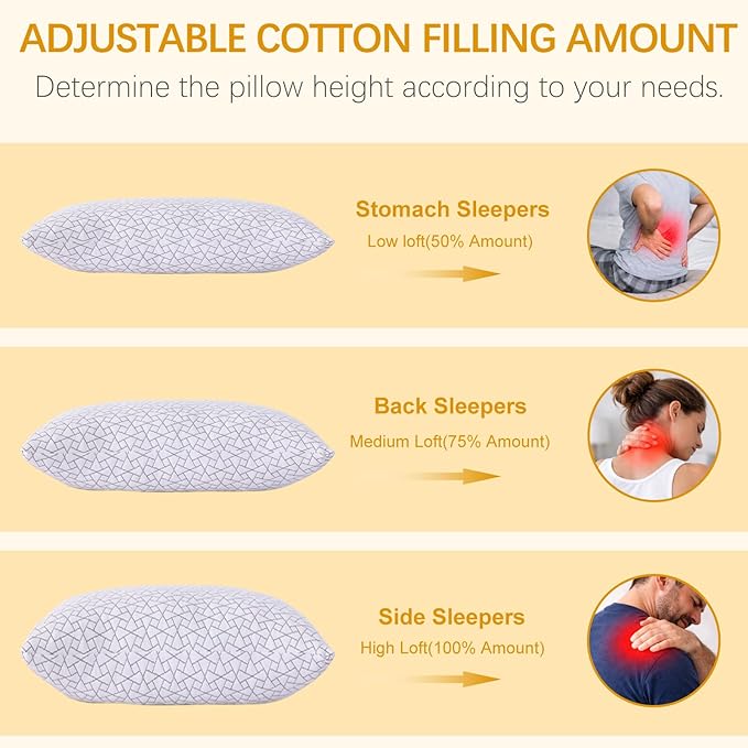 Neck Support Shredded Memory Foam Pillows for Sleeping, Adjustable Firm Pillow for Side, Back and Stomach Sleepers, Very Soft ＆ Warm for Winter ＆ Spring, King Size Set of 2（18 * 33inch）