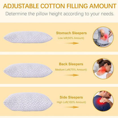 Neck Support Shredded Memory Foam Pillows for Sleeping, Adjustable Firm Pillow for Side, Back and Stomach Sleepers, Very Soft ＆ Warm for Winter ＆ Spring, King Size Set of 2（18 * 33inch）