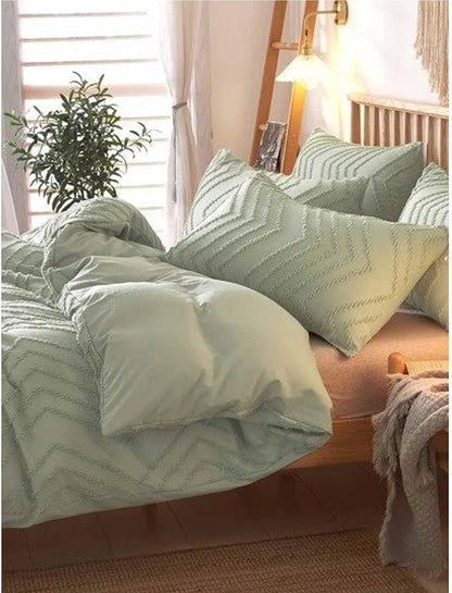 Nanko Sage Green Queen Comforter Set 3 Pcs, Tufted Jacquard Boho Soft Reversible Down Alternative Microfiber Bedding - All Season Duvet Spring Farmhouse Bed Set for Women Men, Size 88 x 90 Bohemia