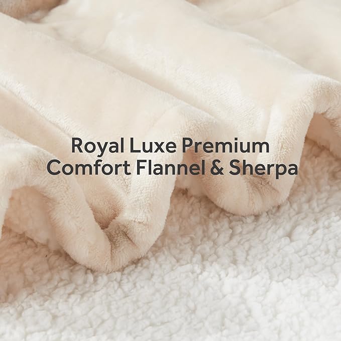 Heated Blanket Electric Throw Soft Flannel Sherpa, 6 Heat Levels Fast Heating, 2 to 10 Hours Auto-Off Detachable Controller Machine Washable, Beige 50"x60"