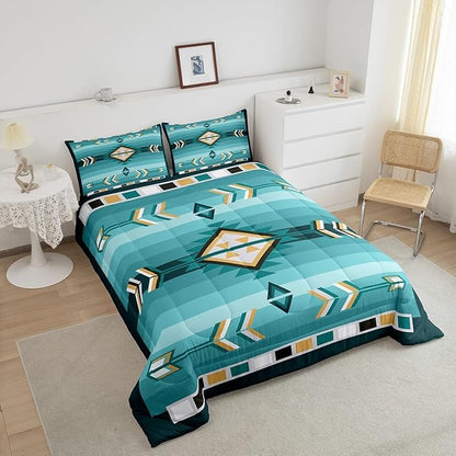 Erosebridal Turquoise Western Comforter Set King Teal Southwestern Aztec Country Bedding Set Rustic Farmhouse Bedding Comforter Sets for Kids Adults Exotic Ethnic Tribal Bed Set 2 Pillow Cases