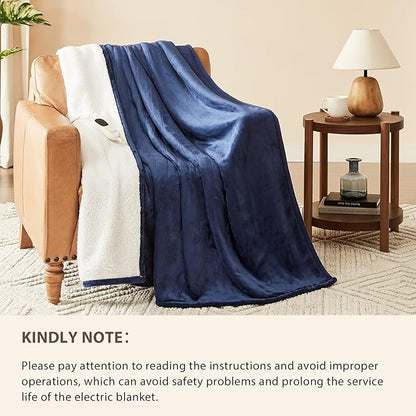 Homemate Electric Heated Blanket Twin Size - 62"x84" Heating Blanket Twin Size 1/2/4/6/8 Hours Auto-Off 10 Heat Level Over-Heat Protection Flannel Sherpa ETL Certification