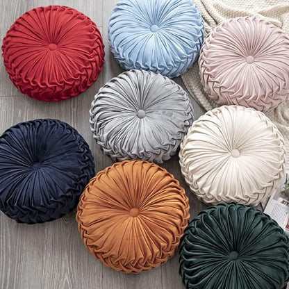 S_SSOY Round Throw Pillow for Couch Decorative 13"X13" Pumpkin Round Velvet Cushion for Sofa Bed Chair Floor Car Decorative (Orange)
