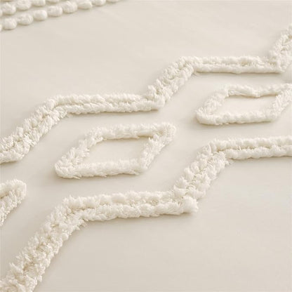 KAKIJUMN White Tufted Comforter Set Queen Size 7 Piece Bed in a Bag, Shabby Chic Boho Comforter and Sheet Set, All Season Soft Microfiber Complete Bedding Set(White,Queen)
