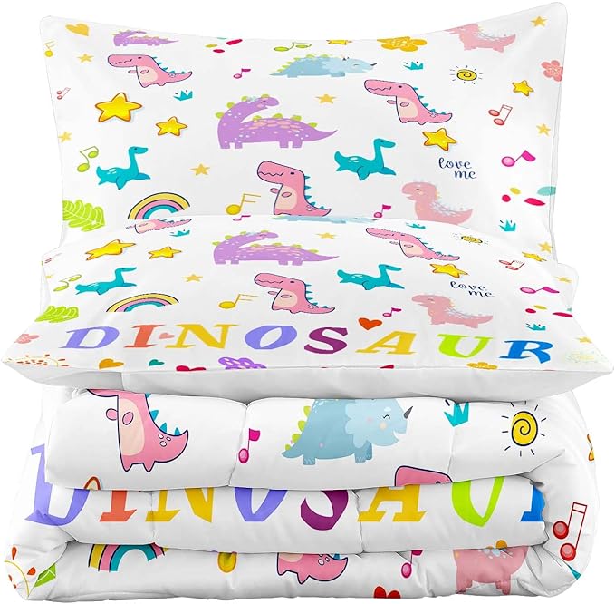 Tailor Shop Dinosaurs Bedding Sets for Boys Kids Girls,Dinosaurs Comforter Set Queen Size,Cartoon White Lovely Dino Bedding Sets,Dinosaurs Bed Set for All Season,with 1 Comforter 2 Pillowcase…