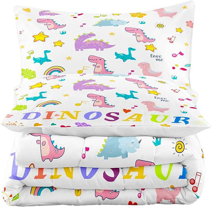 Tailor Shop Dinosaurs Bedding Sets for Boys Kids Girls,Dinosaurs Comforter Set Queen Size,Cartoon White Lovely Dino Bedding Sets,Dinosaurs Bed Set for All Season,with 1 Comforter 2 Pillowcase…