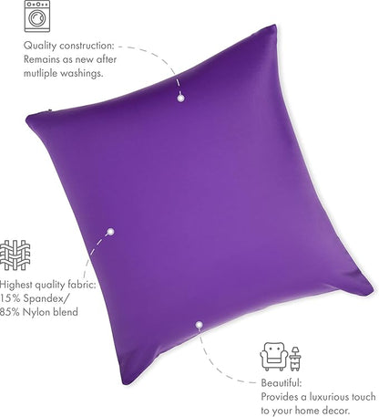 PILLOWY 22x22 Throw Pillowcase (Cover Only) -85/15 Nylon, Spandex - Luxurious, Silky, Stretchy & Soft - 1Pcs Solid Color - A Perfect Choice for Couch Chairs Sofa Bed Adult/Kids Bedroom, Dark Lavendar