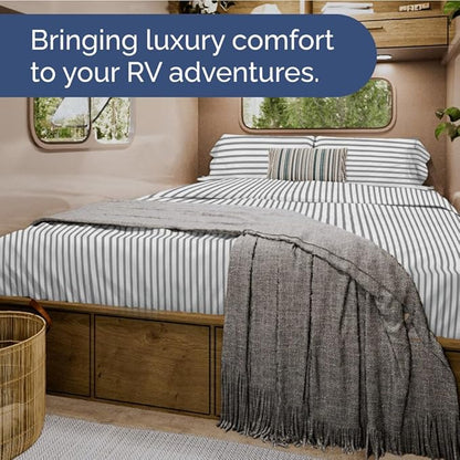 Short Queen RV Size 4 Piece Sheet Set - Comfy Breathable & Cooling Bed Sheets Set - Hotel Luxury Bedding for Women, Men, Kids, Teens, Boys & Girls - Deep Pockets, Ultra-Soft, Oeko-Tex - Grey Stripes
