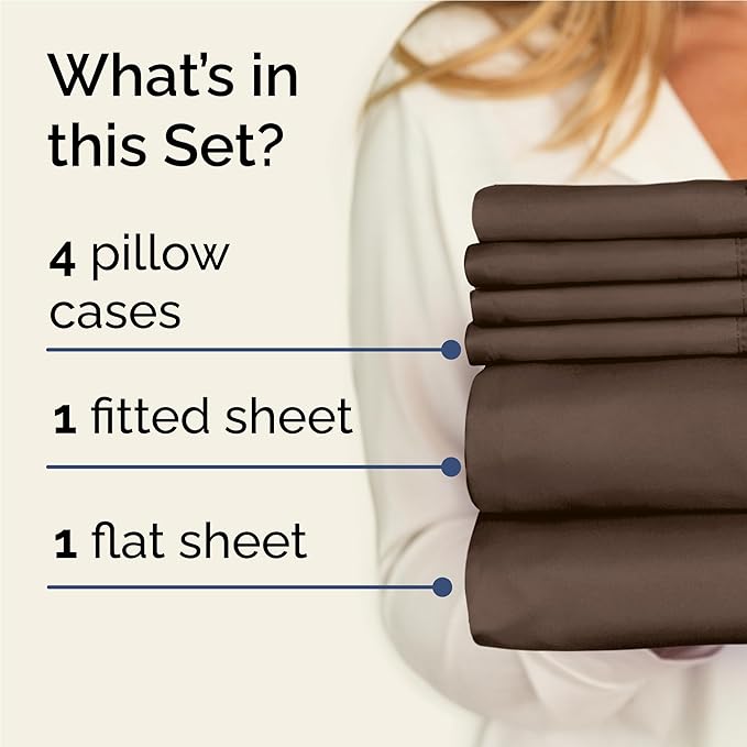 Full 6 Piece Sheet Set - Comfy Breathable & Cooling - Ultra Soft Hotel Luxury Bedding Set with 8-16 Inch Deep Pockets - 1 Flat & 1 Fitted Sheet & 4 Pillowcases - Cozy, Wrinkle Free & Easy Care - Brown