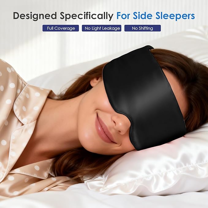 Weighted Eye Mask for Sleeping, Silk Sleep Mask for Side Sleeper with Adjustable Buckle, 100% Blackout Design, Ideal for Meditation, Relaxation and Travel, with Storage Pouch (Black)