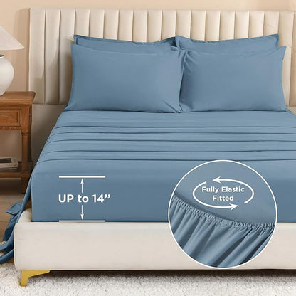 Litanika Twin XL Comforter Set Dusty Blue - 5 Pieces Twin Extra Long Bed in a Bag for College Dorm, All Season Bedding Set for Girls and Boys, Soft Bed Set with Comforter, Sheets, Pillowcase & Sham