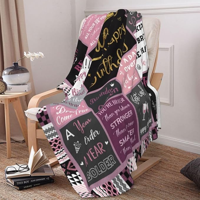 Queen Birthday Gifts for Women, Birthday Blanket with Gift Box for Women, Gifts for A Birthday, Happy Birthday Decorations Gift Ideas for Her, Birthday Gifts Throw Blanket 60"x50"