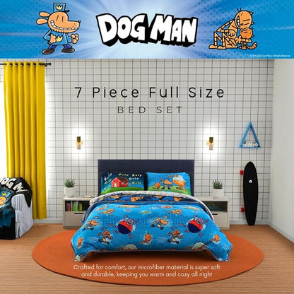 Franco Dog Man Supa Book Kids Bedding Super Soft & Cozy Reversible Microfiber Comforter and Sheet Set with Sham, 7 Piece Full Size, (Officially Licensed Product)