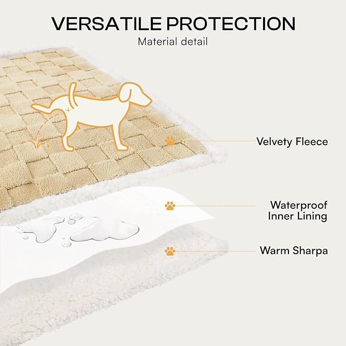 Luciphia Waterproof Dog Blanket for Small Dogs Washable Soft Sherpa Fleece Cat Blankets with 3D Jacquard Cozy Calming Reversible Couch Protector Furniture Protection for Pet, Beige White, 40x28 inch