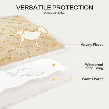 Luciphia Waterproof Dog Blanket for Large Dogs Washable Soft Sherpa Fleece Cat Blankets with 3D Jacquard Cozy Calming Reversible Bed Couch Protector Furniture Protection, Beige White, 65x57 inch