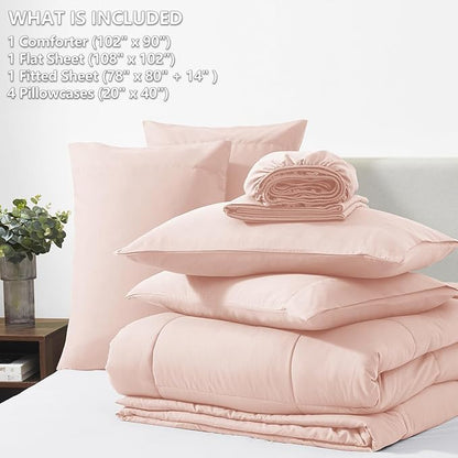 CozyLux King Size Comforter Set Blush Pink, 7 Pieces Bed in a Bag, Pink Comforter King Size, All Season Bedding Sets with Stitch Quilted Comforter, Flat Sheet, Fitted Sheet, Pillowcases