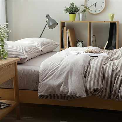 Full Size Bedding Comforter Set for Women,Men Breathable Cotton Comforter for Bed 3 Pieces Comforter Set with Coffee Striped Pattern, 2 Pillow Cases, 80''x90''