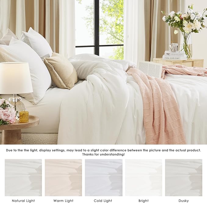 WRENSONGE Queen Comforter Set - 3 Pieces Prewashed White Comforter Soft Lightweight Bedding for All Seasons, Fluffy Down Alternative Comforter Queen Size with 2 Pillow Shams