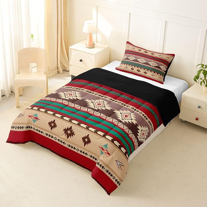 Erosebridal Southwestern Comforter Set - Twin Bohemian Geometric Quilt, Ethnic Tribal Arrow Bedding Set - Duvet Insert, Country Decor Western Bedroom Decor - Red Brown