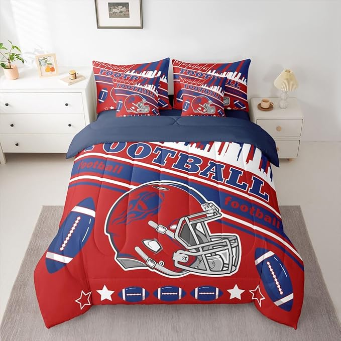 Feelyou Football 7 Pieces Comforter Sets King Size Kids Rugby Sports Bedding Set for All Season Football City Bed in a Bag with Comforter, Sheets, Pillowcases & Cushion Cover