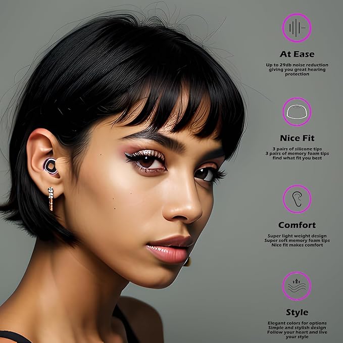 Ear Plugs – Stylish Hearing Protection for Concerts & Festivals,Live Events,Sports,DJs,Nightlife,Work.Study&Sleep Reusable Earplugs for Noise Reduction 28dB with 10 Ear Tips and 4 Mute Rings,Golden