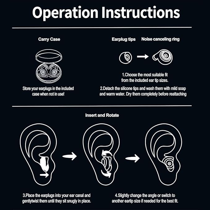 Ear Plugs for Sleeping Earplugs for Concerts Noise Cancelling Reusable Soft Silicone Noise Reduction Earbuds for Travel, Focus, Work 33-45dB Hearing Protection with 9 Ear Tips & Case (Black)