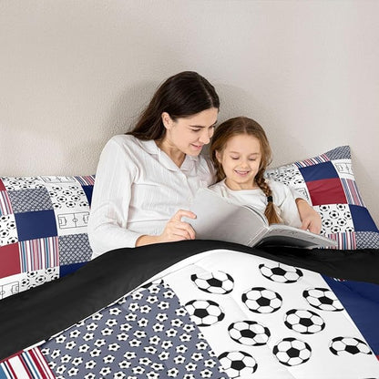 Feelyou Football Comforter Set All Season Rugby Sports Bedding Set with 1 Pillow Cases Soccer Ball Game Kids Toddler Bedclothes Gift for Football Lover Bedroom Decor Navy Blue Duvet QuiltSoft