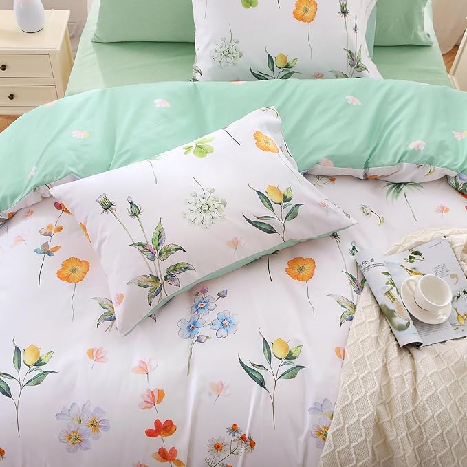 MUXHOMO Multi Flower Bed in a Bag King 7 Pieces, King Comforter Set Reversible Botanical Flowers Design, Ultra Soft & Breathable Bedding Sets with Comforter, Sheets, Pillowcases & Shams