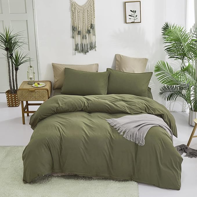 Cottonight Olive Green Comforter Set Twin Bedding Set Solid Dark Green Blanket Quilts Soft Breathable Fashion 3 Pcs Comforter Set for Twin Bed
