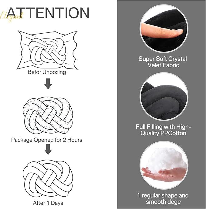 Sintuff Set of 2 Velvet Knot Pillow Ball 14 x 16 Inch Soft Decorative Knotted Throw Pillow for Christmas Thanksgiving Couch Home Sofa Bedroom Decor to Add Comfort and Style(Black)
