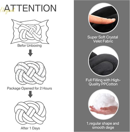 Sintuff Set of 2 Velvet Knot Pillow Ball 14 x 16 Inch Soft Decorative Knotted Throw Pillow for Christmas Thanksgiving Couch Home Sofa Bedroom Decor to Add Comfort and Style(Black)