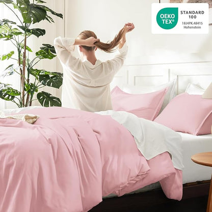 Litanika Pink Comforter Set Full Size, 3 Pieces Girls Women Cute Soft Solid Bedding Comforter Set, All Season Bed Set (79x90In Comforter & 2 Pillowcases)