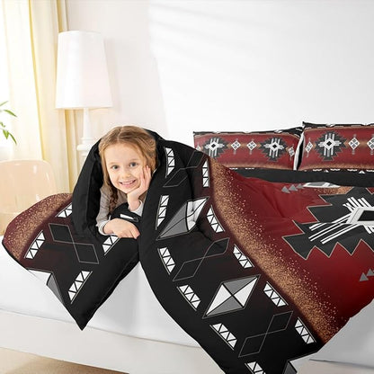 Erosebridal Rustic Western Twin Bedding Set, Southwestern Aztec Comforter Set for Boys Teens Men Bedroom, Exotic American Native Quilt Vintage Bohemian Geometric Bedding Comforter Sets, Red Black