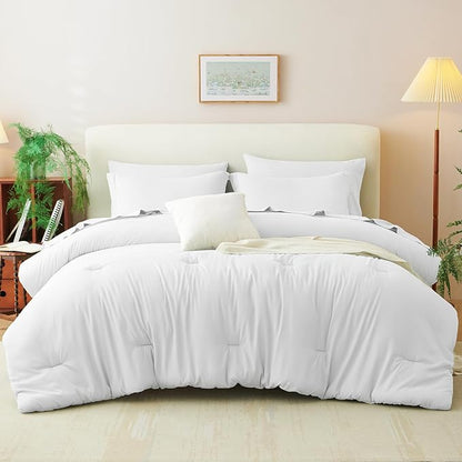 CozyLux King Comforter Set White, 7 Pieces Bed in a Bag Soft Bedding Comforter Set with Sheets, All Season Boho 7PC Bed Sets with Comforter, Fitted Sheets, Flat Sheets, Pillow Shams and Pillowcases