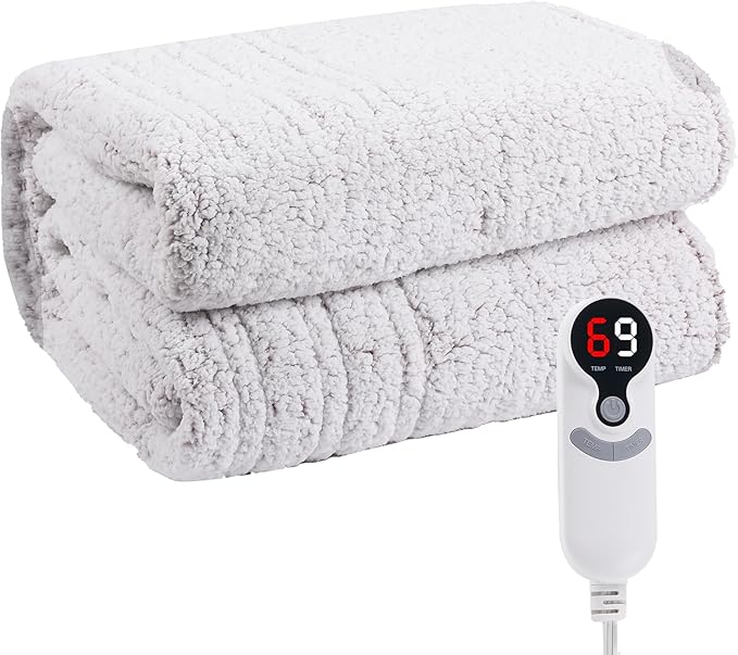 Electric Heated Blanket Full Size 72"×84" with 9 Heating Levels & 1-10Hs Auto Off，Double Sided Plush Sherpa, Energy Efficient, Machine Washable, for Couch & Bed, Light Gradient Purple