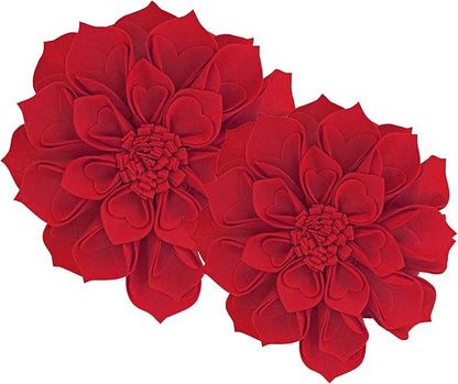 Fennco Styles Handmade 3D Heart-Shaped Petals Flower Decorative Filled Throw Pillow 13" Round - Red Floral Pillow for Couch, Home Décor and Holiday, Housewarming Gift