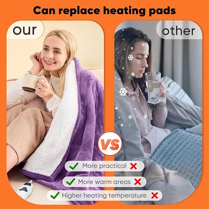 greenoak Heated Blanket Electric Twin 62"X84", Heating Blankets with 10 Levels 8 Hours Auto-Off, Soft Flannel Sherpa Fluffy House Warming Gifts for Grandma Seniors Momt, Wisteria