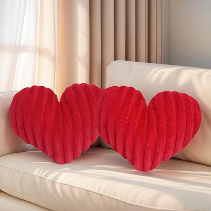 16 Inch Heart Pillow Cute Soft Decorative Throw Pillows, Heart Shaped Fluffy Faux Fur Pillows Cushions for Couch Sofa Bed Bedroom Room Home Decor Aesthetic (2, Red, Medium-16 x13)