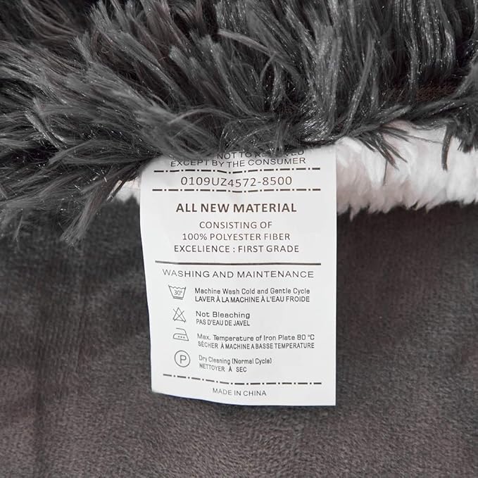 Flysheep Luxury Faux Fur King Size Winter Comforter Set Shaggy Velvet Dark Gray/Black Long Hair, 3 Pieces Plush Flannel Sherpa Backing Reversible Soft Microfiber Super Warm Bedding Set for Holiday