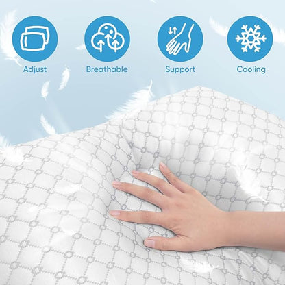 Shredded Memory Foam Pillow, King Size Cooling Adjustable Firm Bed Pillow for Sleeping, Washable Removable Cover, Ideal for Side, Back & Stomach Sleepers