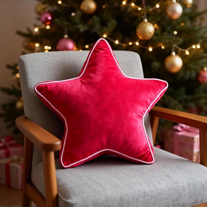Star Pillow - Decorative Throw Pillows Floor Cushion Accent Pillow for Sofa Bed Couch Bedroom Red