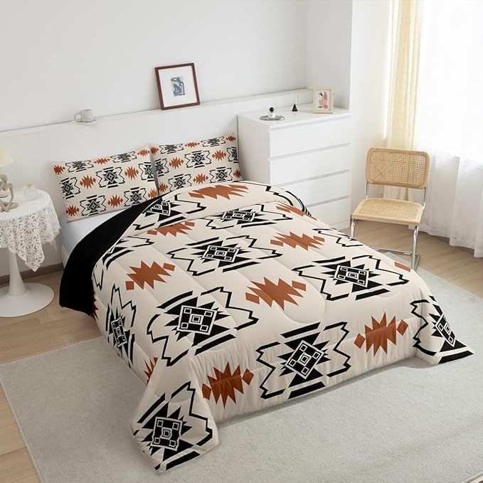 Erosebridal Western Comforter Set Toddler Boho Aztec Southwestern Bedding Sets Rustic Farmhouse Native Tribal Ethnic Quilt Set for Kids Boys Adult Men Vintage Geometric Duvet Country Room Decor