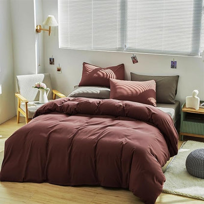 KAREVER Brick Red Comforter Set Cal King Clay Color Bedding Set 3 Pieces Brown Marsala Color Blanket Cal King Dark Red Girls Comforter Set