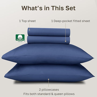 California Design Den Deep Pocket Queen Sheet Set - Certified Authentic 100% Egyptian Cotton Sheets Queen Size Sateen, Deep Pockets, Gripper Elastic, Breathable, Durable Luxury Bedding - Navy Blue