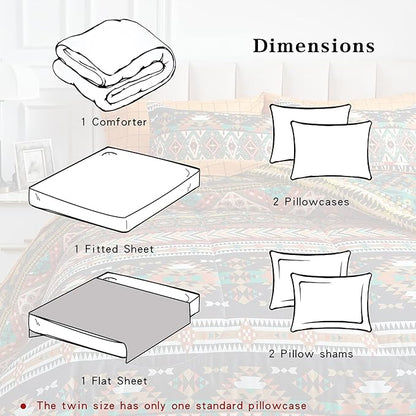 Flysheep Boho Bed in a Bag 7 Pieces King Size, Southwestern Bohemian Tribal Striped Printed, Reversible Bed Comforter Set (1 Comforter, 1 Flat Sheet, 1 Fitted Sheet, 2 Pillow Shams, 2 Pillowcases)