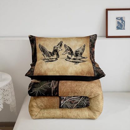 Erosebridal Hunting Duck Comforter Set Twin Tree Branch Camo Mallard Duck Bedding Set for Hunter,Rustic Farmhouse Cabin Bedding Comforter Sets for Boys Men,Camouflage Wildlife Animal Quilt Set