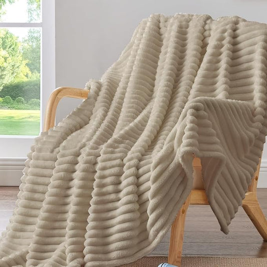 BEDELITE Twin Blanket for Couch & Bed, 300GSM Soft & Warm Fleece Blanket, Decorative and Giftable Striped Linen Blankets for Women, Men, 60"x80"
