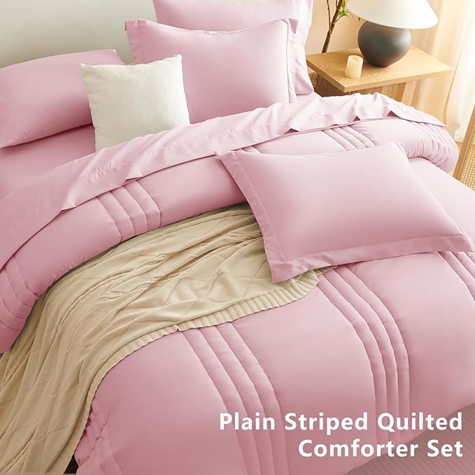 CozyLux Full Comforter Set - 7 Pieces Bed in a Bag Pink Comforter Set with Sheets Luxury Bed Set All Seasons, Soft Bedding Set with Down Alternative Comforter, Sheets, Pillowcases & Shams